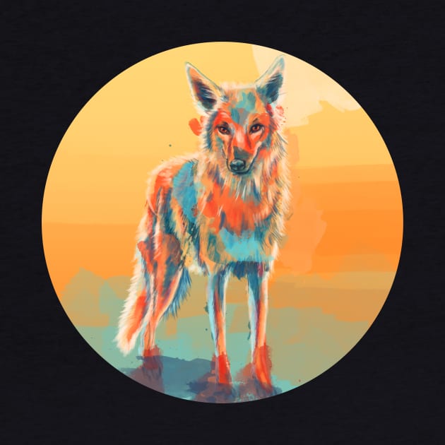 Lone Wild Coyote - digital illustration by Flo Art Studio